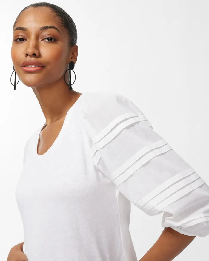 Chico039s LinenBlend Pleat Sleeve Top Alabaster Women Tees
