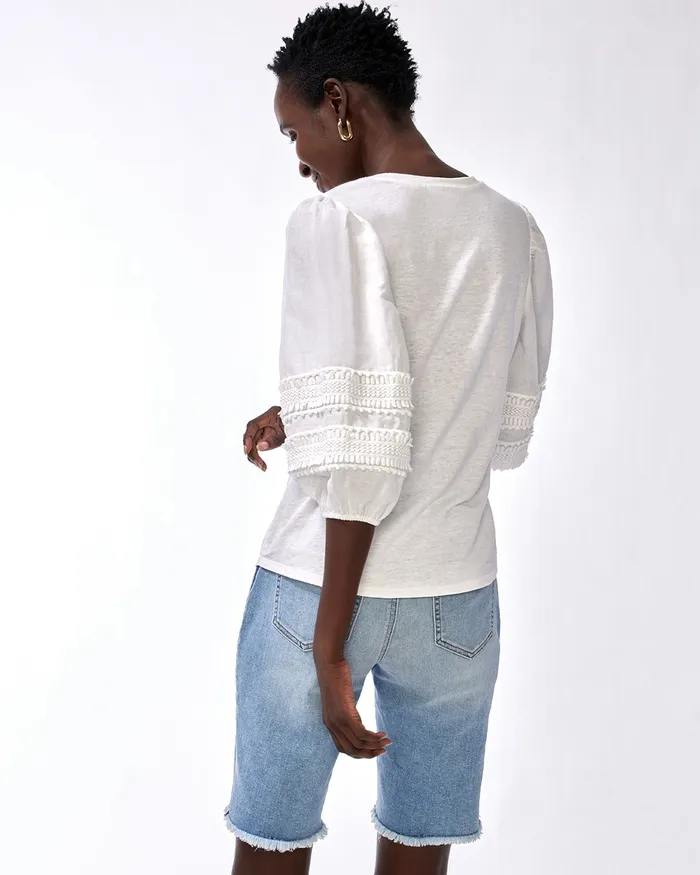 Chico039s LinenBlend Pom Sleeve Tee Alabaster Women Tops