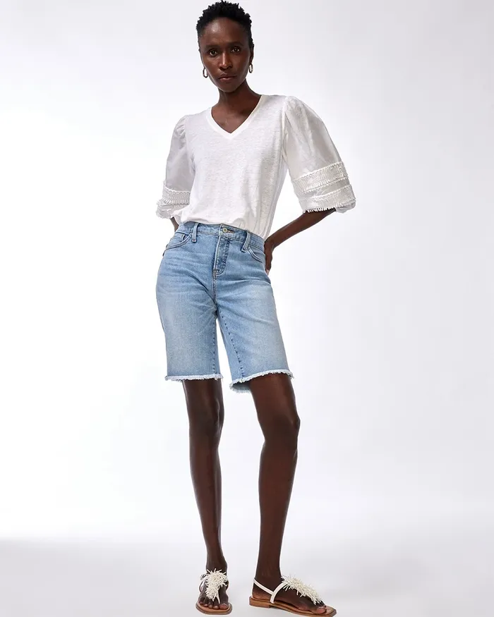Chico039s LinenBlend Pom Sleeve Tee Alabaster Women Tops
