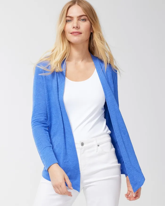 Chico039s Linen Convertible Cardigan Amparo Blue Women Tops