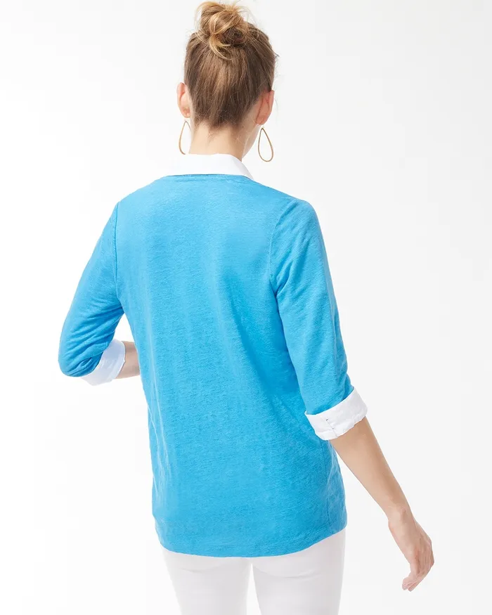 Chico039s Linen Convertible Cardigan Amparo Blue Women Tops