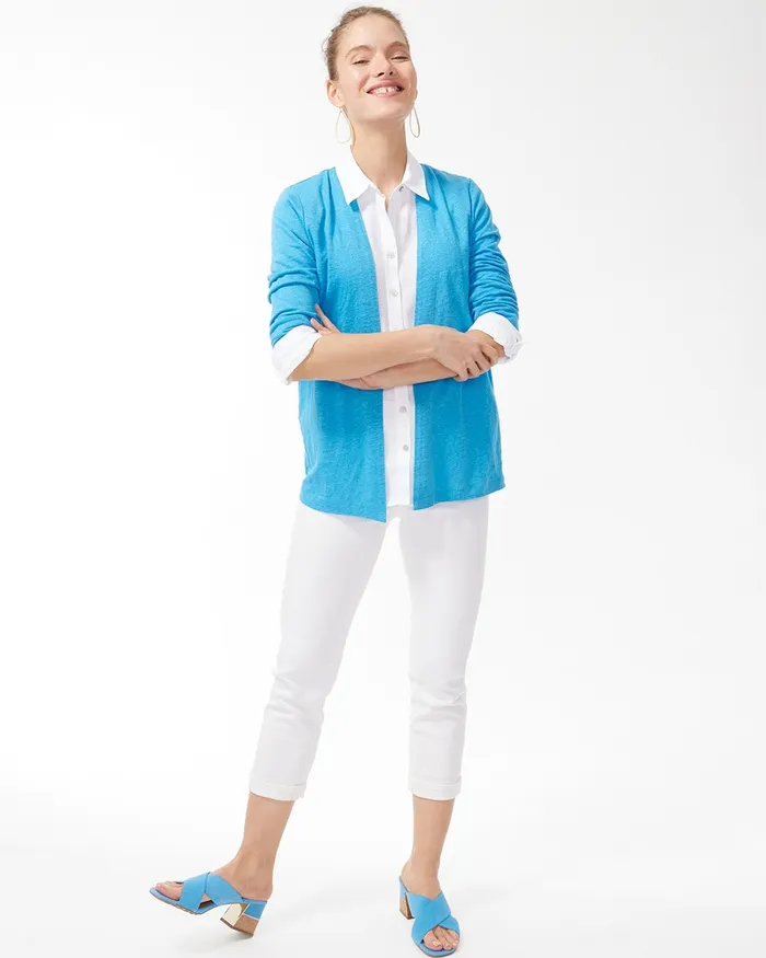 Chico039s Linen Convertible Cardigan Amparo Blue Women Tops
