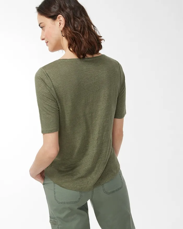 Chico039s Linen Sequin Parrot Tee Dark Moss Women Matching Sets
