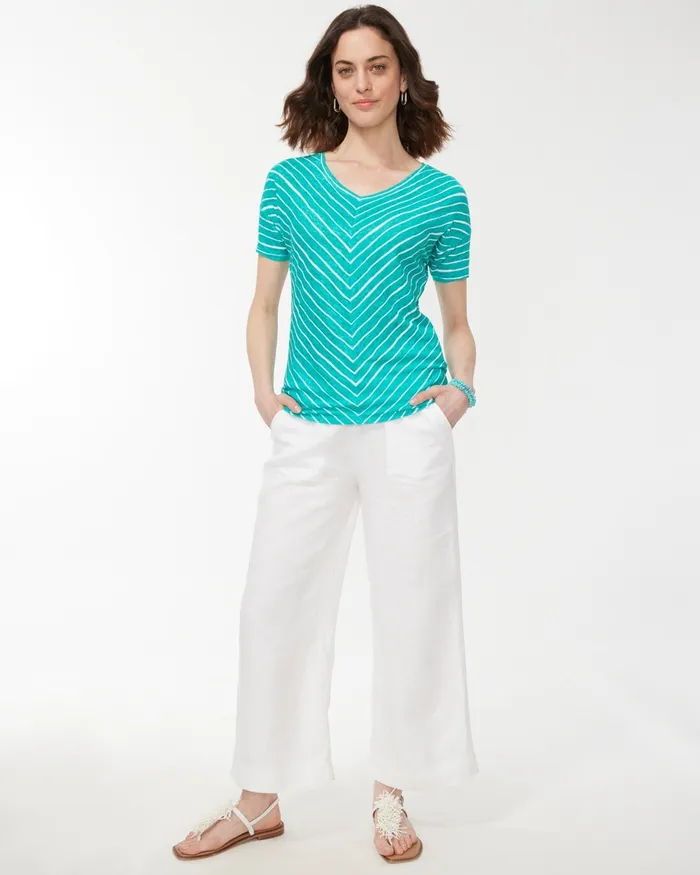 Chico039s Linen Stripe Easy Tee Poolside Blue Women Tees