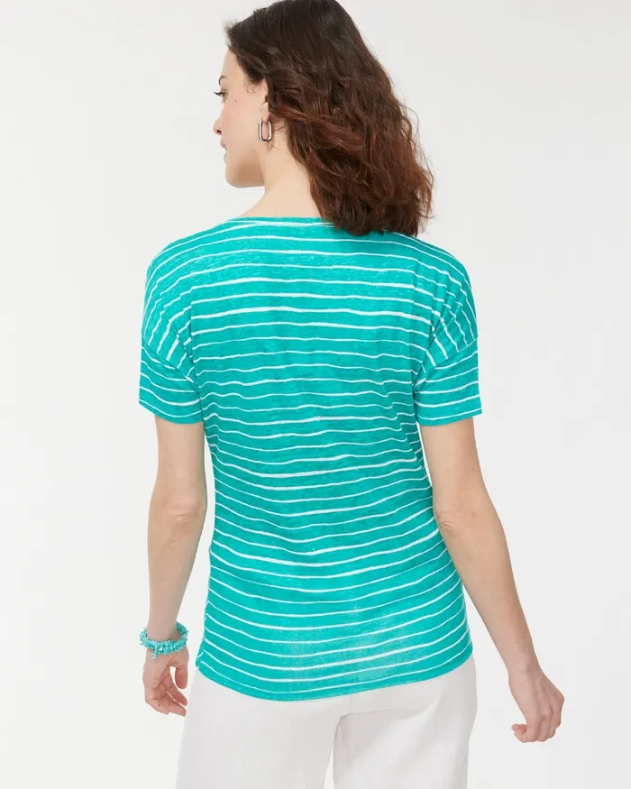 Chico039s Linen Stripe Easy Tee Poolside Blue Women Tees
