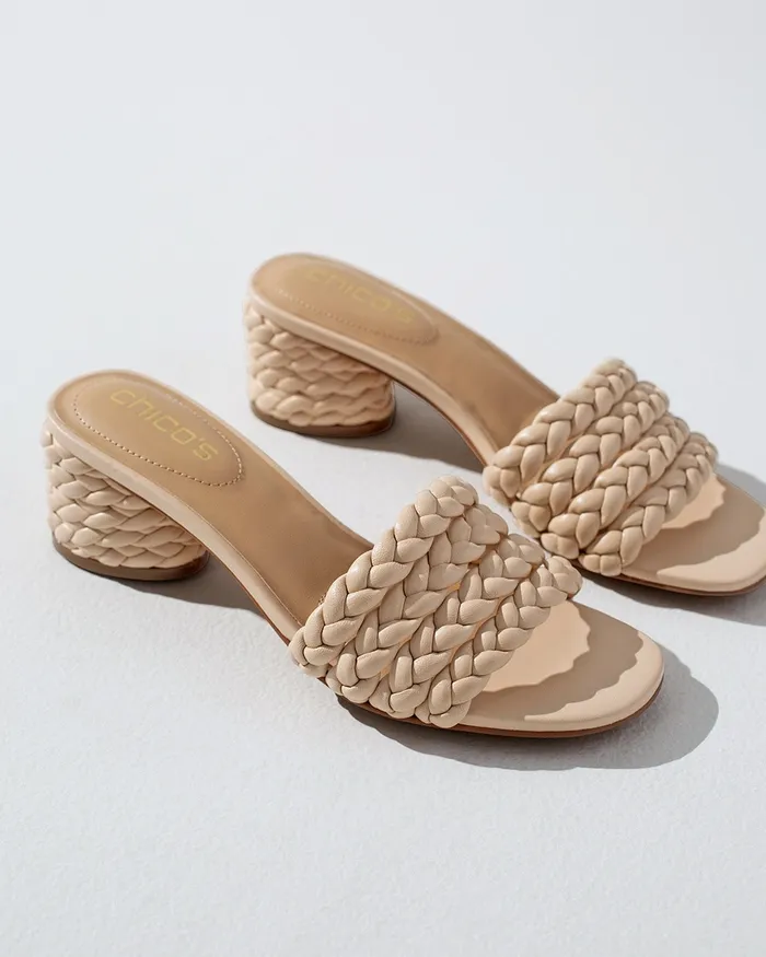 Chico039s Neutral Braided Leather Sandals Soft Cameo Women Shoes