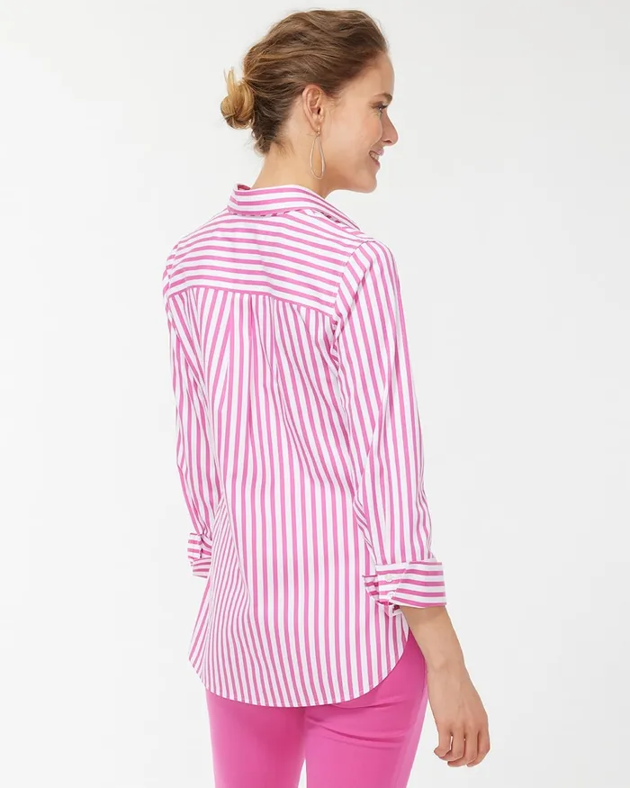 Chico039s No Iron Stretch 34 Sleeve Stripe Shirt Bahamian Pink Women Tops