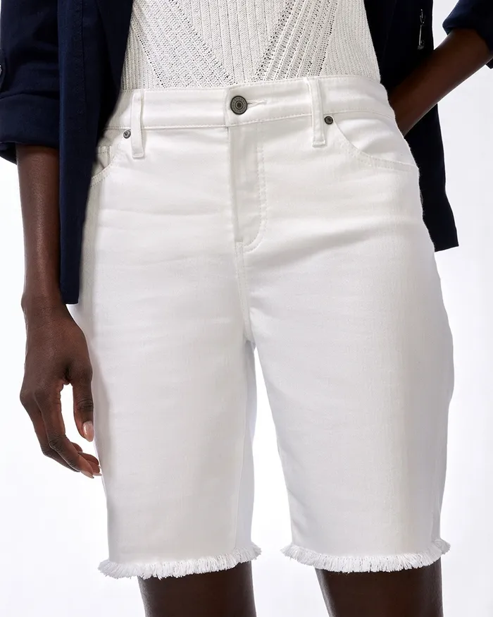 Chico039s No Stain Girlfriend Fray Hem Shorts Alabaster Women Jeans and Denim