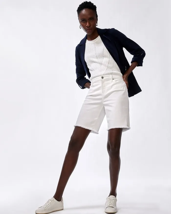 Chico039s No Stain Girlfriend Fray Hem Shorts Alabaster Women Jeans and Denim Chico039s No Stain Girlfriend Fray Hem Shorts Alabaster Women Jeans and Denim