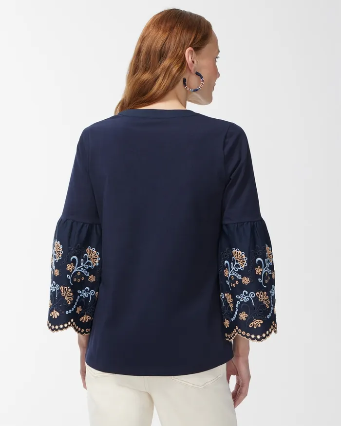 Chico039s Notch Neck 34 Sleeve Top Classic Navy Women Tops