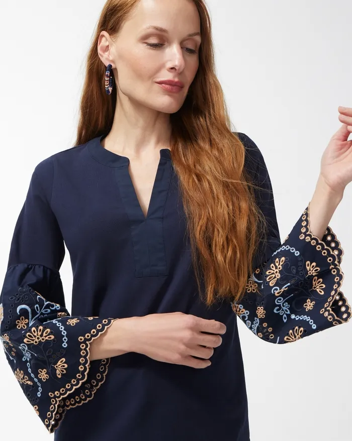 Chico039s Notch Neck 34 Sleeve Top Classic Navy Women Tops