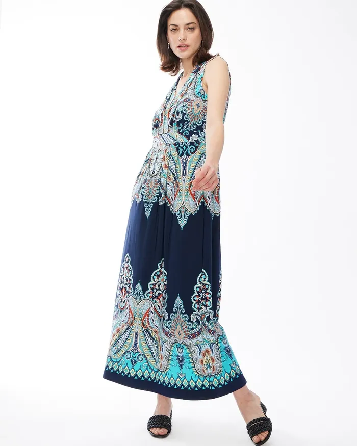 Chico039s Paisley Print Maxi Dress Agua Azul Women Dresses and Skirts