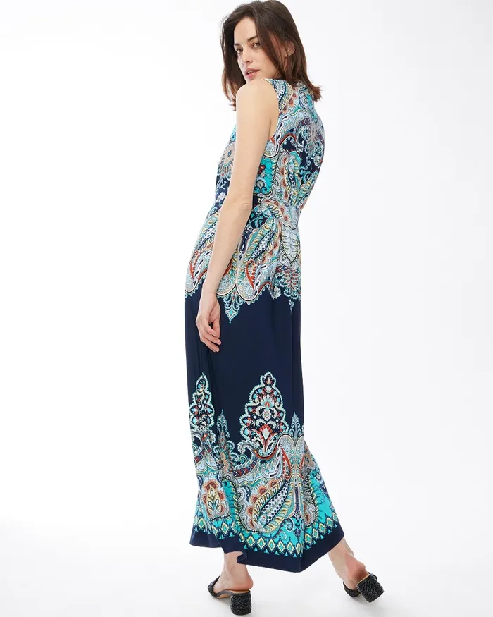 Chico039s Paisley Print Maxi Dress Agua Azul Women Dresses and Skirts