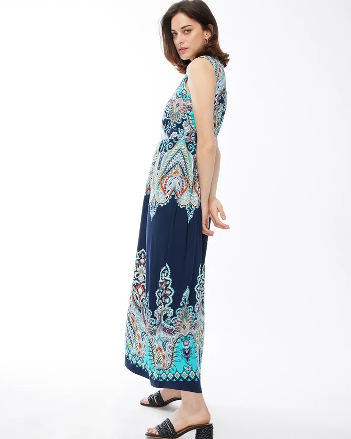 Chico039s Paisley Print Maxi Dress Agua Azul Women Dresses and Skirts