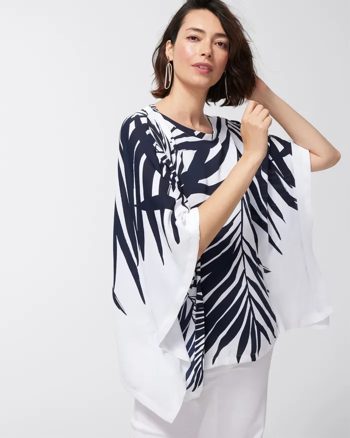 Chico039s Palm Print Poncho Classic Navy Women Tops