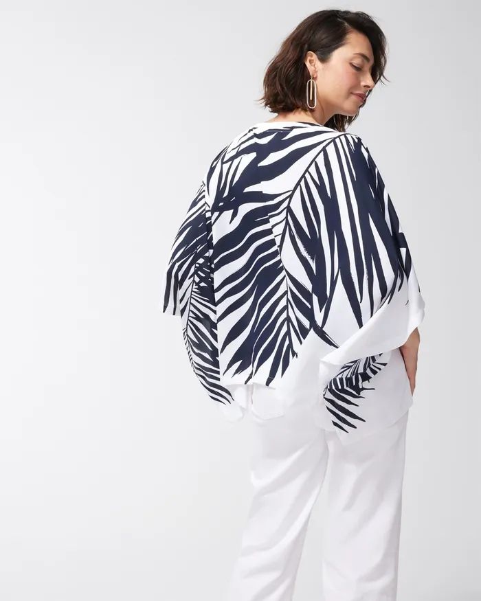 Chico039s Palm Print Poncho Classic Navy Women Tops