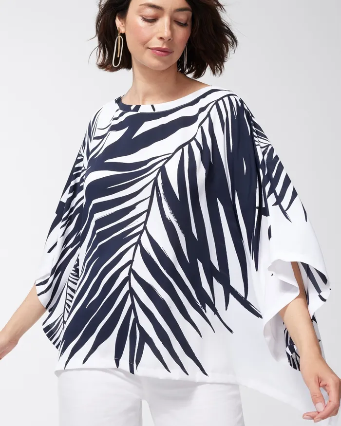 Chico039s Palm Print Poncho Classic Navy Women Tops
