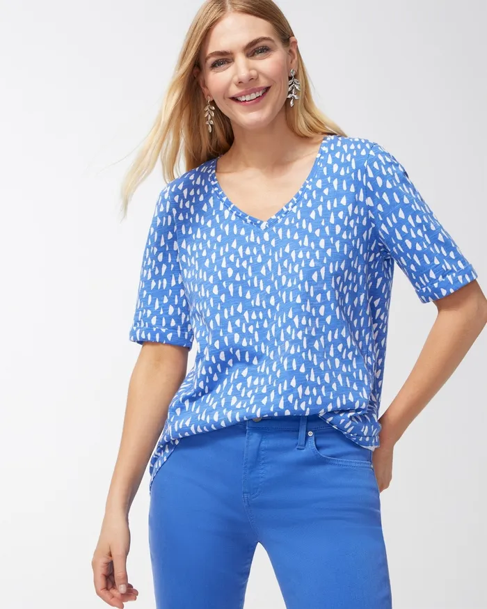 Chico039s Pebble Print Seamed Slub Tee Amparo Blue Women Tees