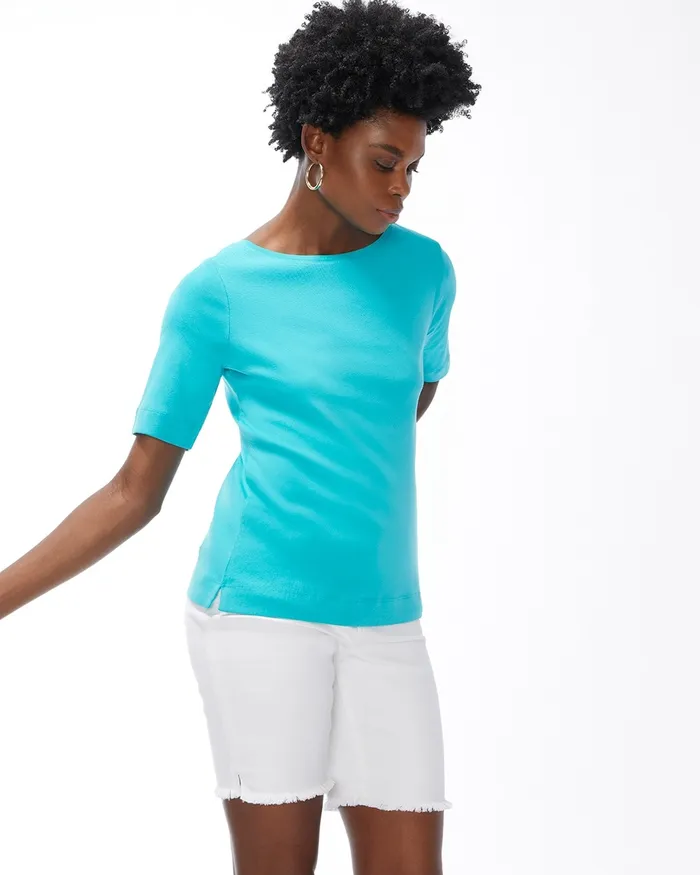 Chico039s Pima Elbow Sleeve Tee Soft Tangerine Women Tees
