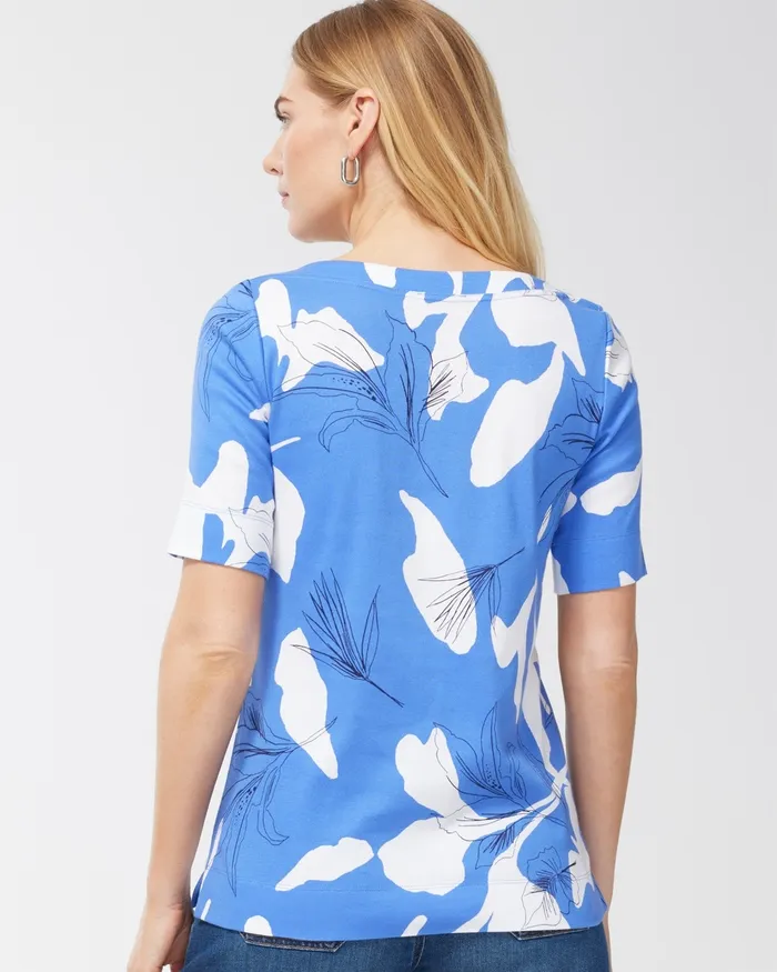 Chico039s Pima Everyday Tropical Print Tee Amparo Blue Women Tees