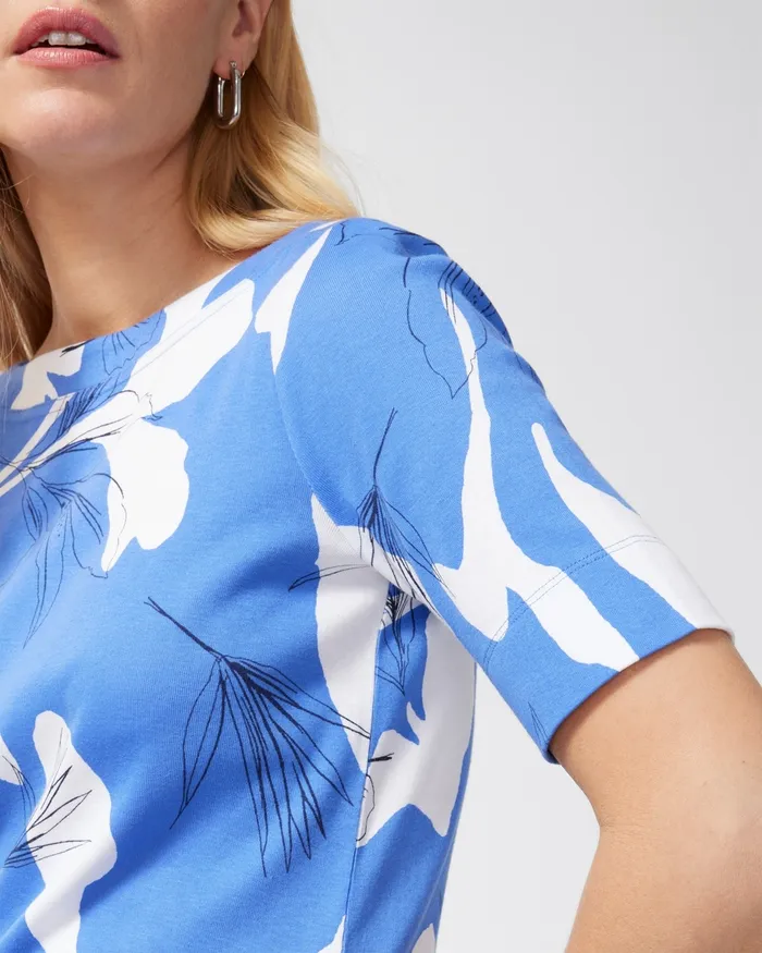 Chico039s Pima Everyday Tropical Print Tee Amparo Blue Women Tees