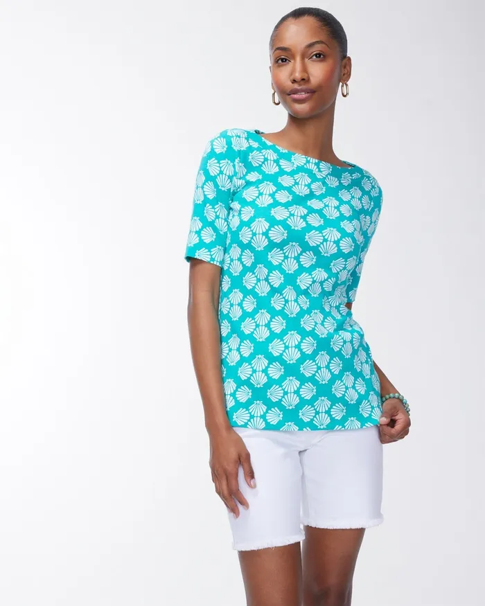 Chico039s Pima Shell Print Everyday Tee Tropical Jade Women Tops