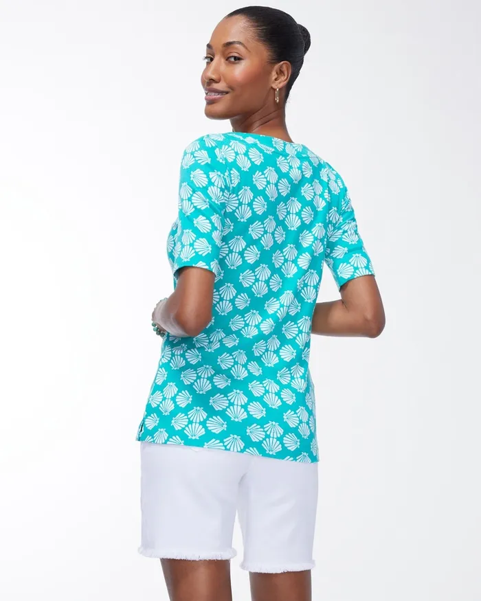 Chico039s Pima Shell Print Everyday Tee Tropical Jade Women Tops