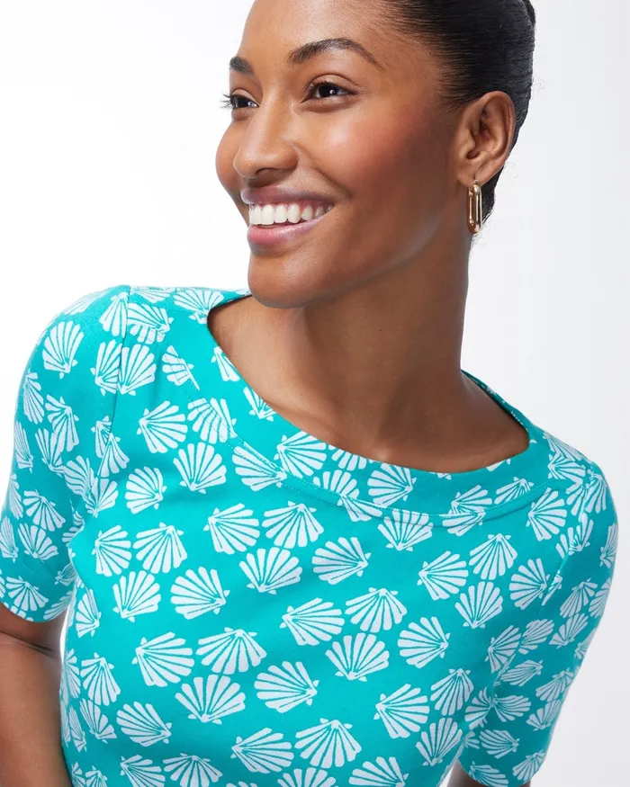 Chico039s Pima Shell Print Everyday Tee Tropical Jade Women Tops