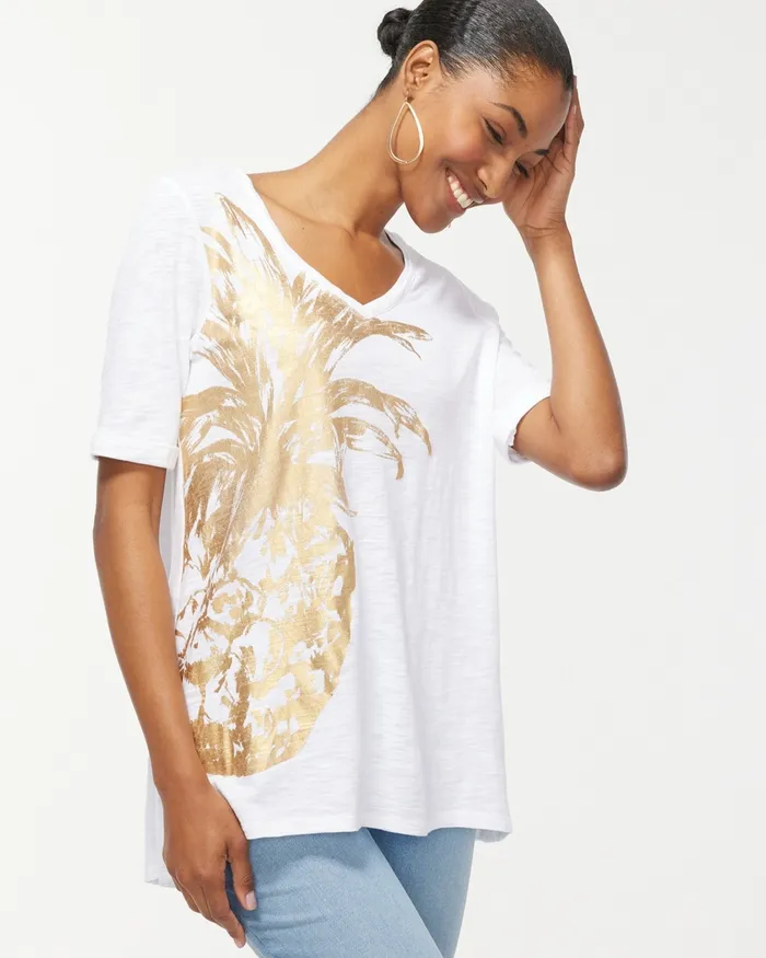 Chico039s Pineapple Seamed Slub Tee Alabaster Women Tees