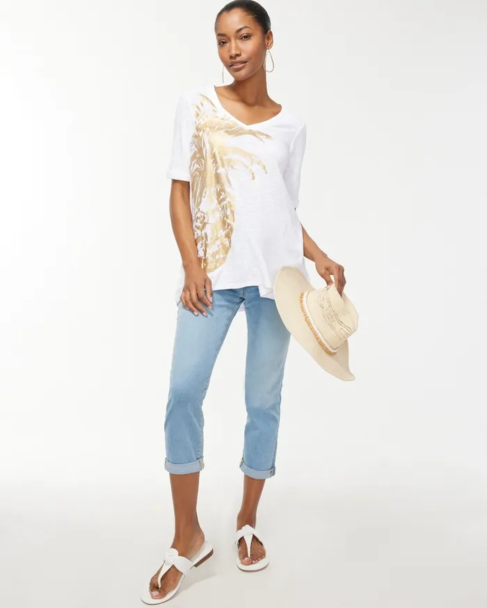 Chico039s Pineapple Seamed Slub Tee Alabaster Women Tees