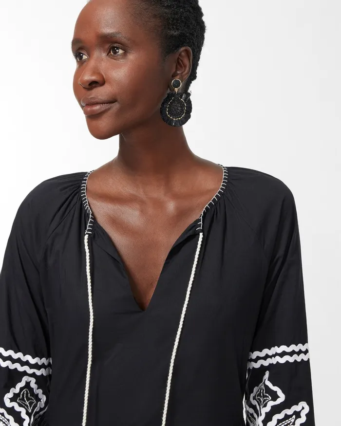 Chico039s Rickrack Tiered Midi Dress BlackAlabaster Women Dresses and Skirts