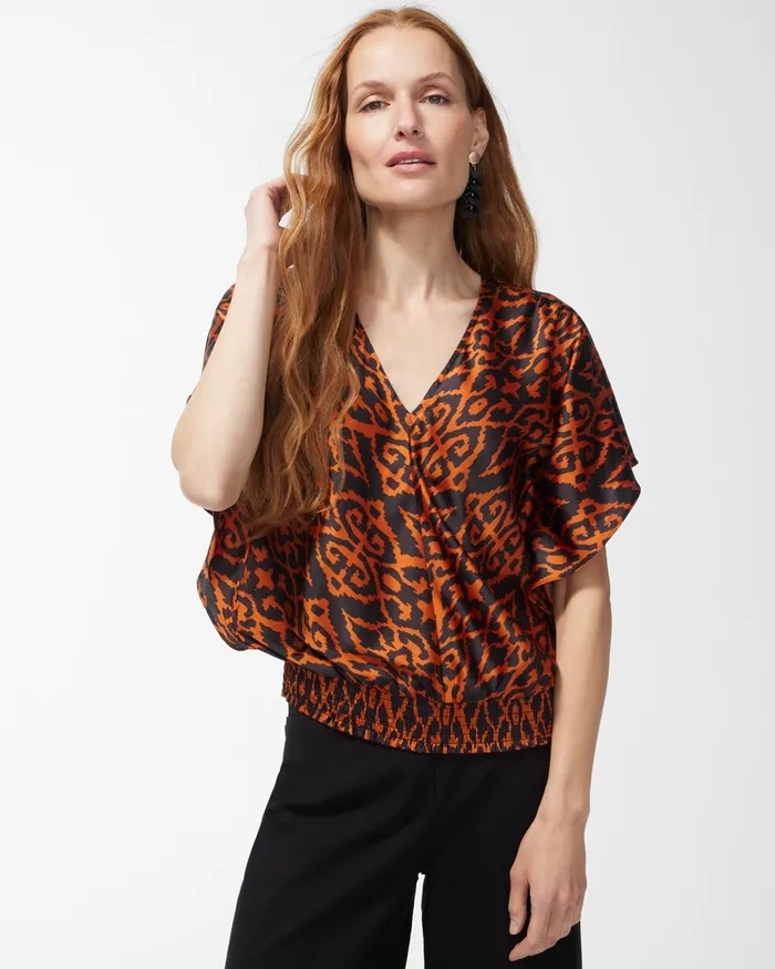 Chico039s Satin Ikat Top Neutral Women Tops