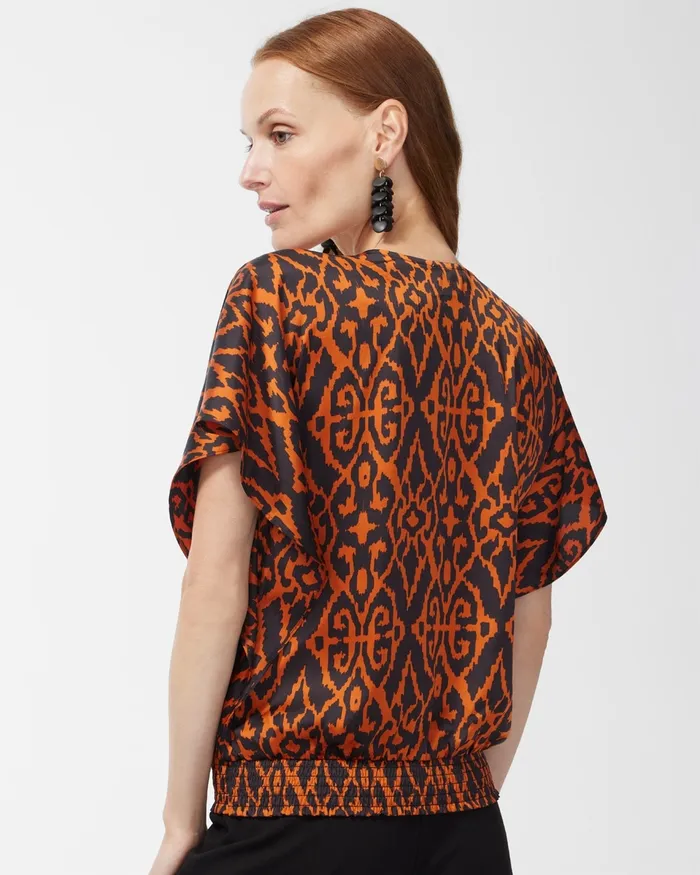 Chico039s Satin Ikat Top Neutral Women Tops