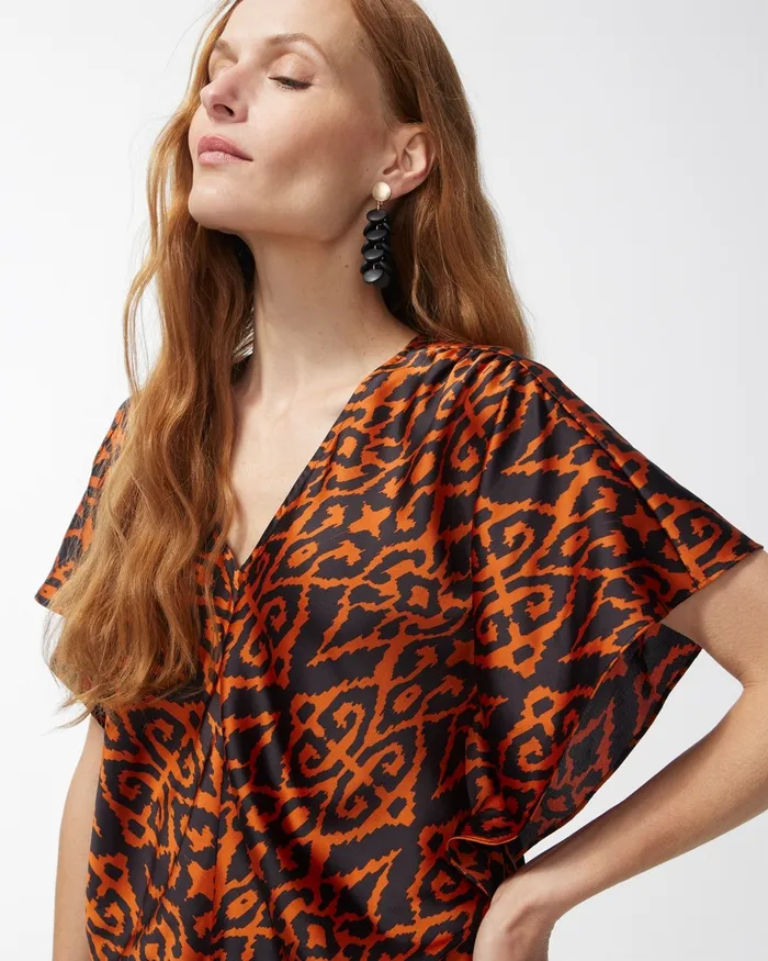 Chico039s Satin Ikat Top Neutral Women Tops