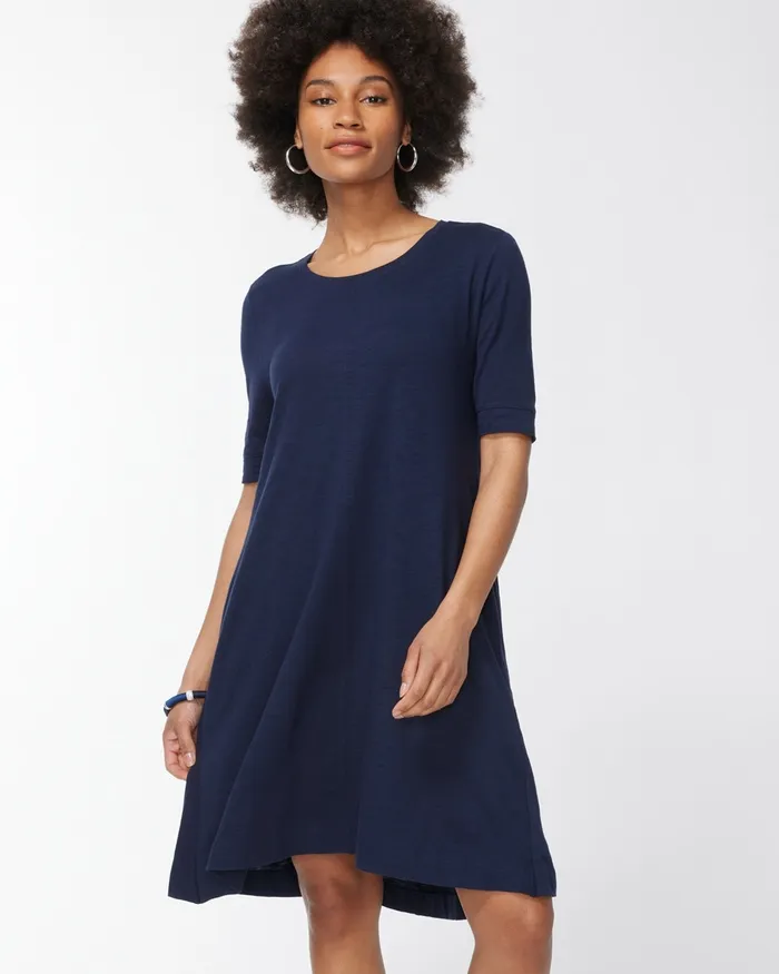 Chico039s Seamed Cotton Slub TShirt Dress Classic Navy Women Dresses and Skirts