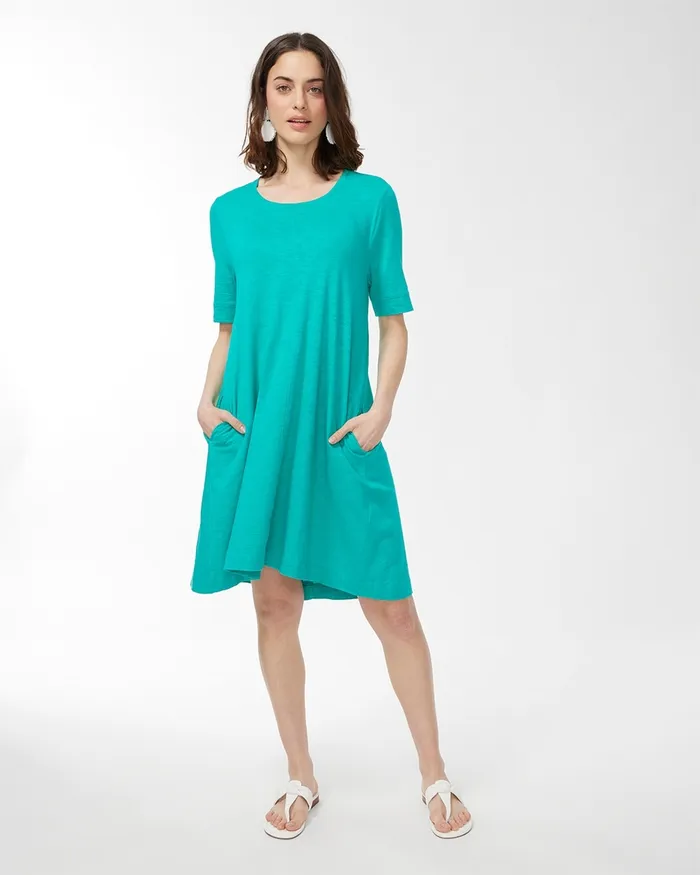Chico039s Seamed Cotton Slub TShirt Dress Classic Navy Women Dresses and Skirts