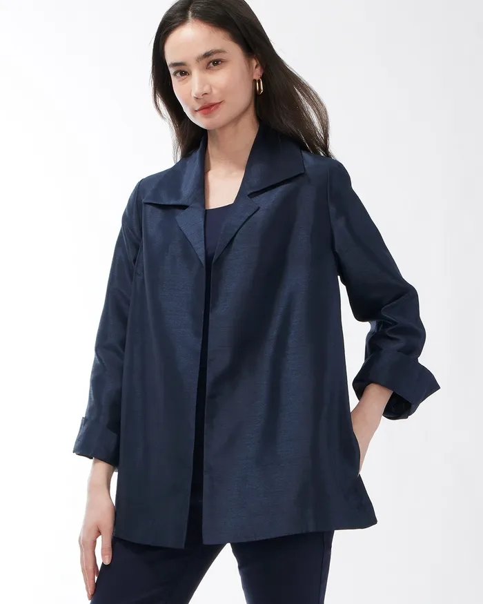 Chico039s Shantung Topper Classic Navy Women Jackets and Coats