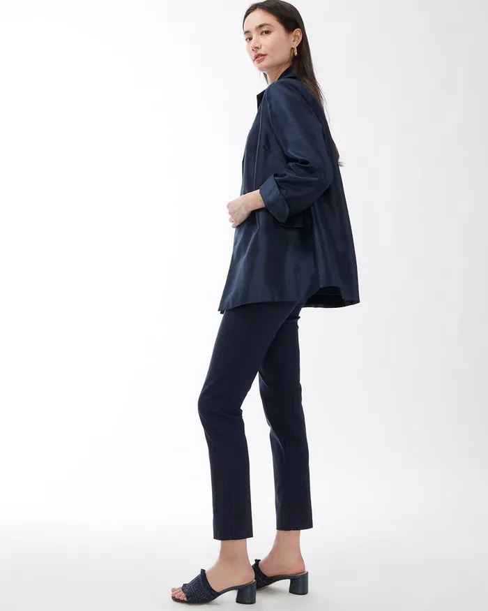 Chico039s Shantung Topper Classic Navy Women Jackets and Coats