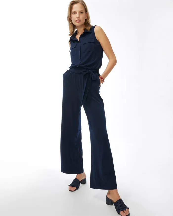 Chico039s Sleeveless Utility Jumpsuit Classic Navy Women Dresses and Skirts