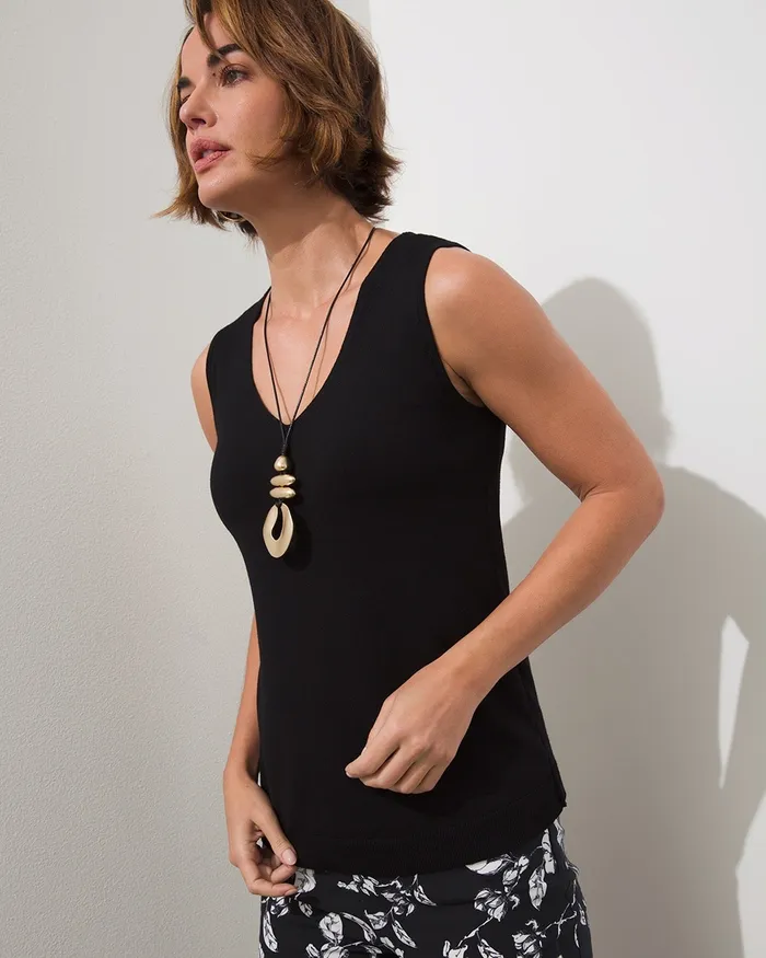 Chico039s Spun Rayon VNeck Tank Black Women Tees