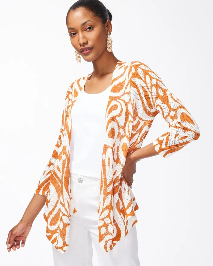 Chico039s Summer Romance Abstract Cardigan Burnished Clay Women Sweaters