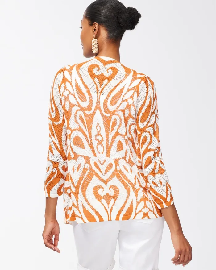 Chico039s Summer Romance Abstract Cardigan Burnished Clay Women Sweaters