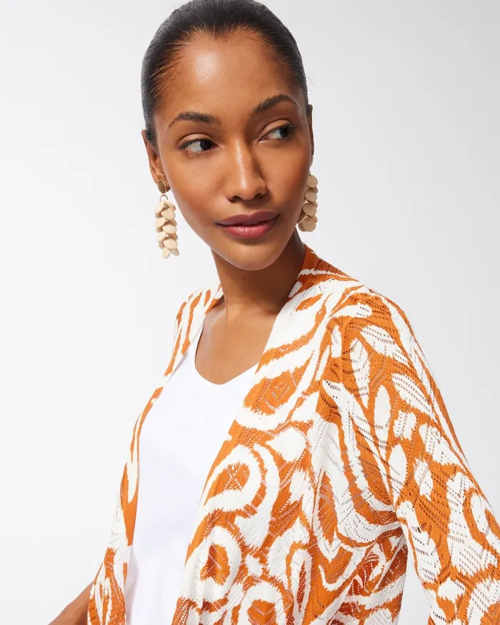 Chico039s Summer Romance Abstract Cardigan Burnished Clay Women Sweaters