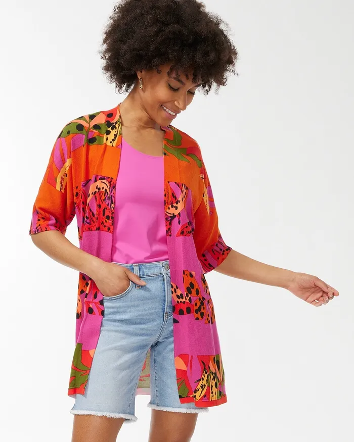 Chico039s Summer Romance Foliage Midi Cardigan Flame Scarlet Women Sweaters
