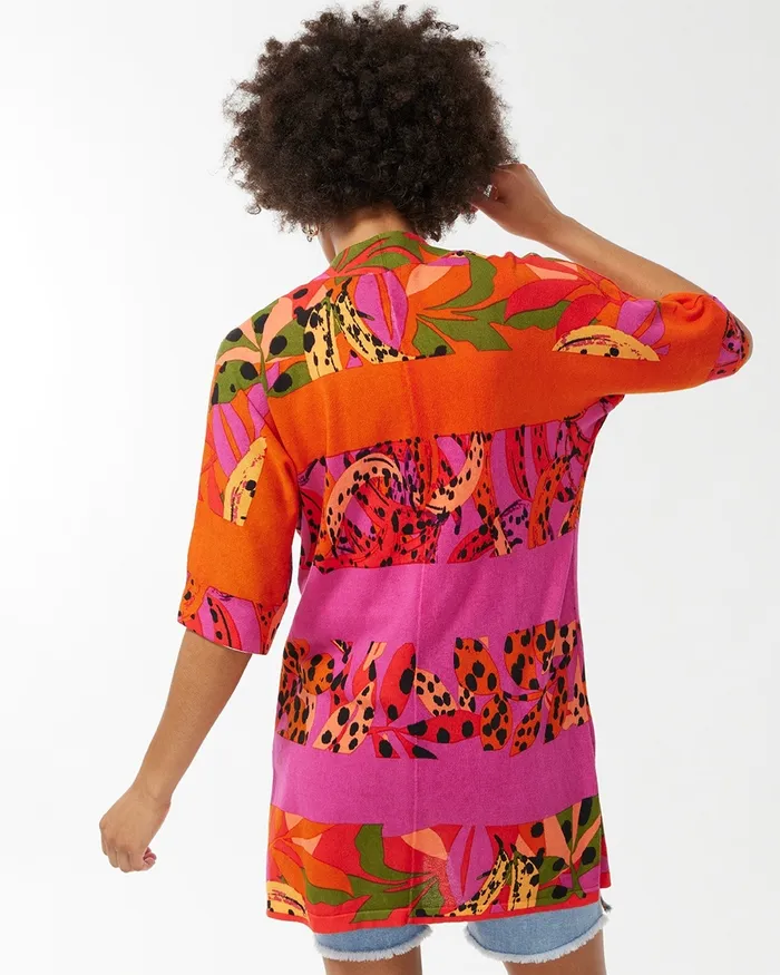 Chico039s Summer Romance Foliage Midi Cardigan Flame Scarlet Women Sweaters
