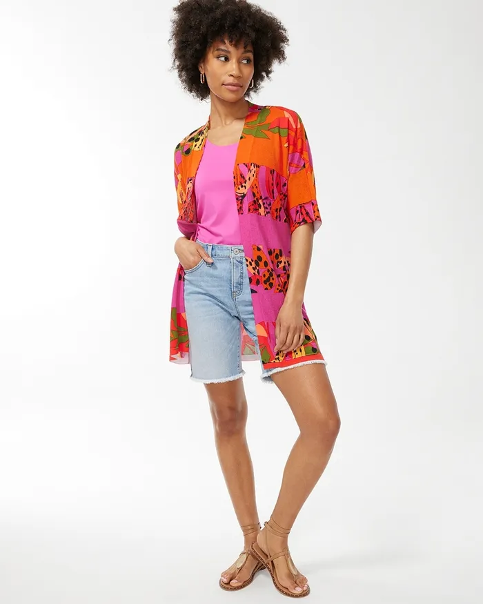 Chico039s Summer Romance Foliage Midi Cardigan Flame Scarlet Women Sweaters