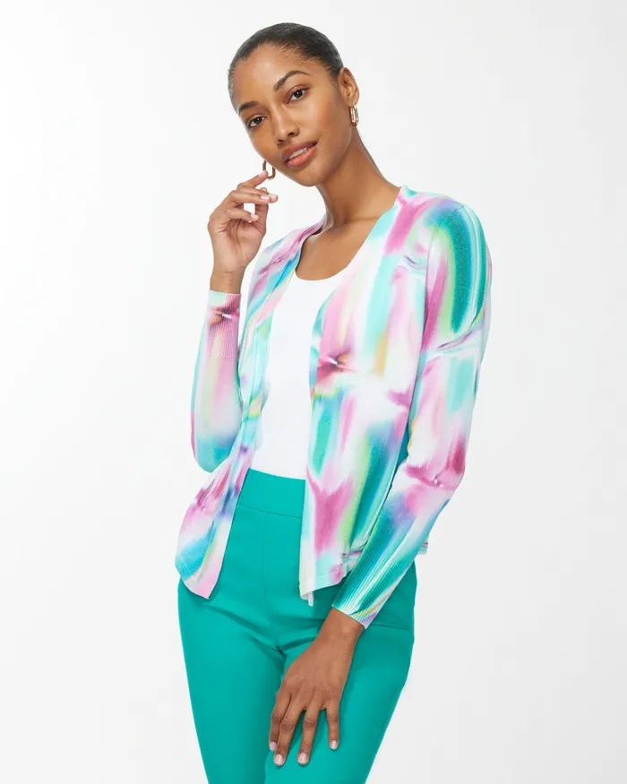Chico039s Summer Romance Tie Dye Topper Bahamian Pink Women Sweaters