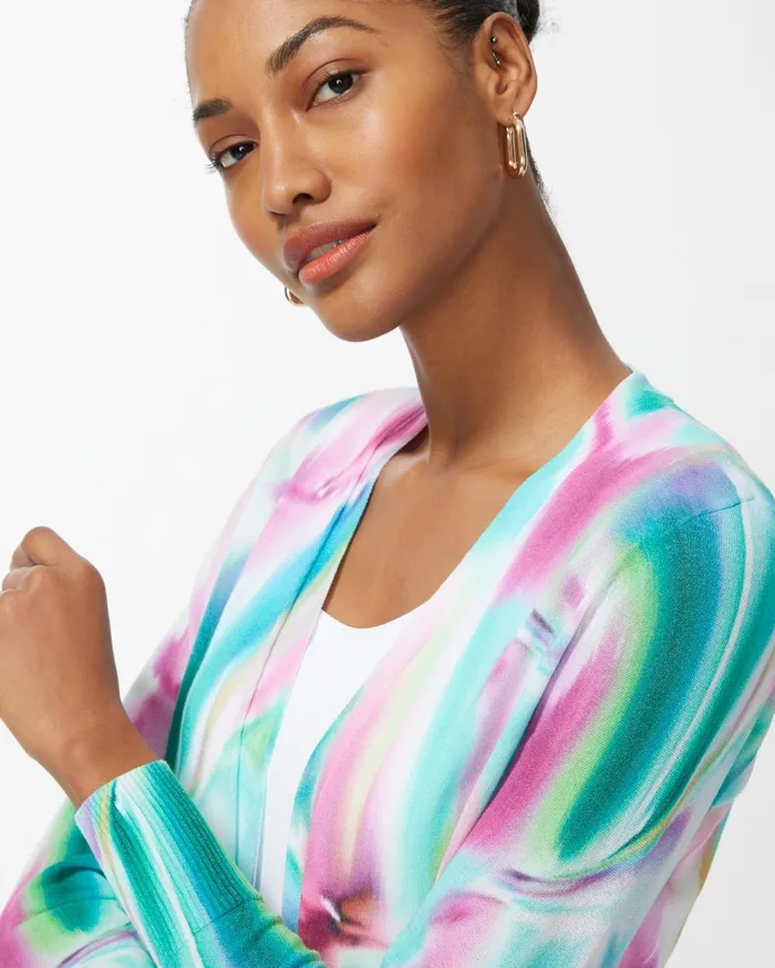 Chico039s Summer Romance Tie Dye Topper Bahamian Pink Women Sweaters