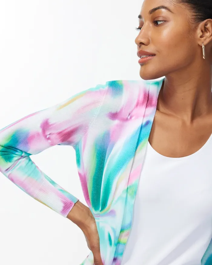 Chico039s Summer Romance Tie Dye Topper Bahamian Pink Women Sweaters