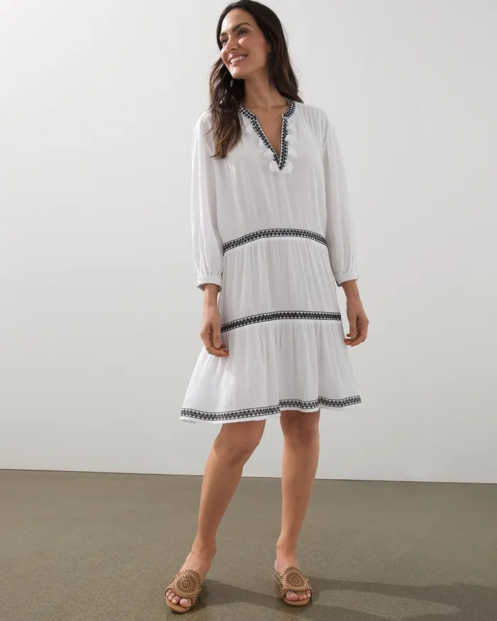 Chico039s Tassel Neck Swim Dress Coverup Alabaster Women Swim